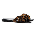 Summer Open Toe Cut Out Leopard Print Crocodile Slides Flat Sandals for Women and Ladies